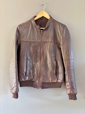 Rare Ortov London Brown Real Leather Flight Jacket 36 S British Vintage Distress